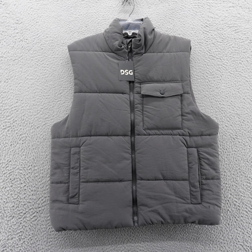 DSG‎ Mens Puffer Vest Gray Full Zip Collared Sleeveless Outerwear Medium NEW